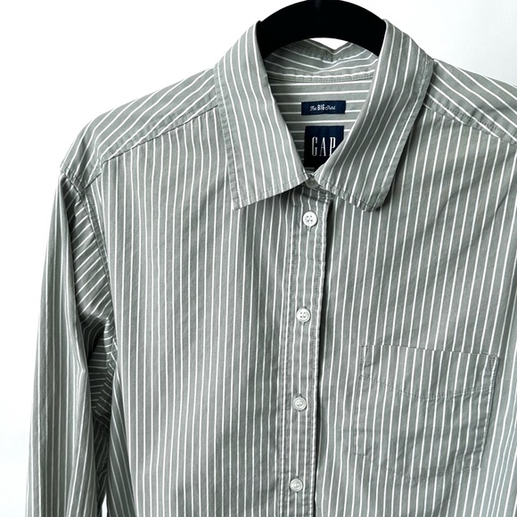 "THE BIG SHIRT" GAP GREEN STRIPED COTTON BUTTON DOWN Relaxed Fit Preppy- XS - Picture 4 of 9